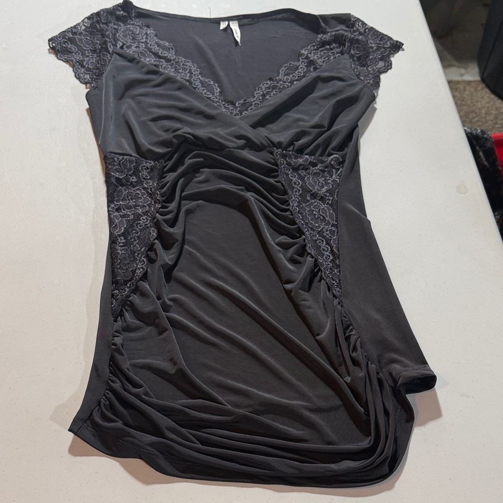 Studio Y Black Lace Detail Top